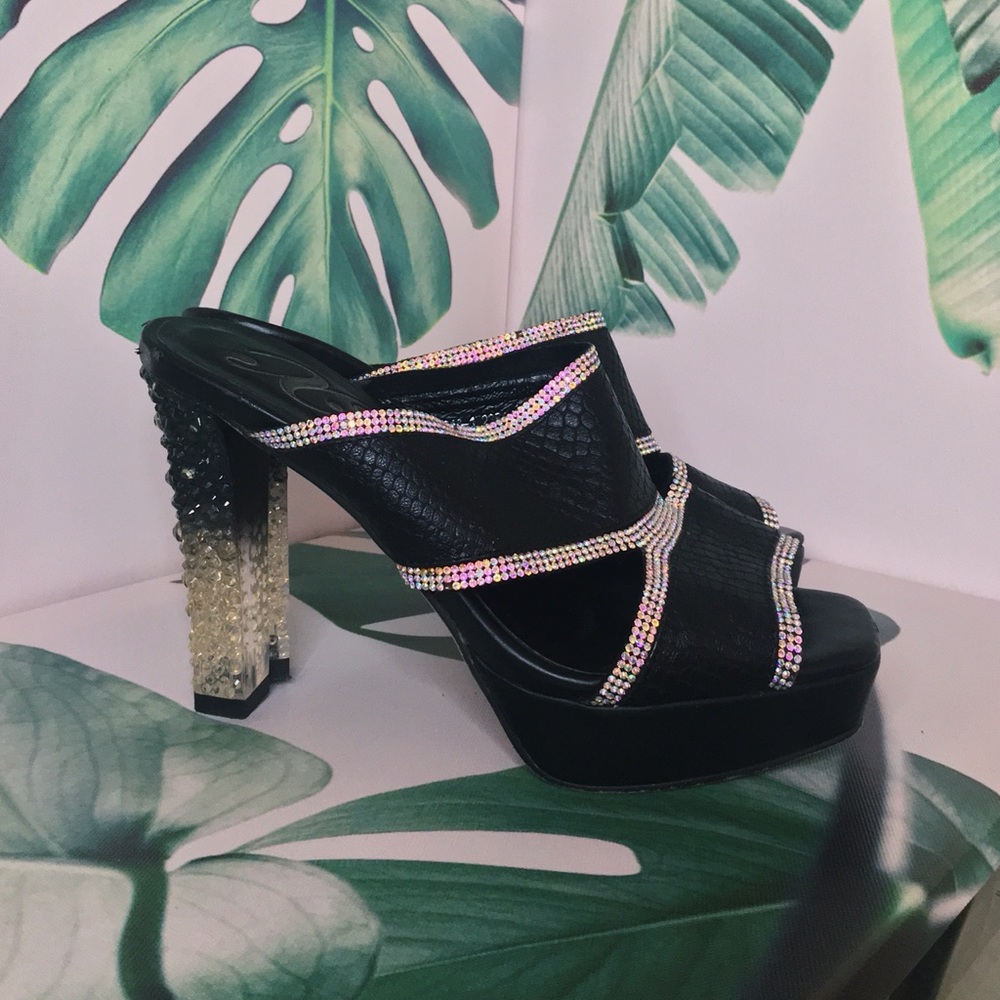 Y2K Black Holographic Rhinestone Crystal Heels